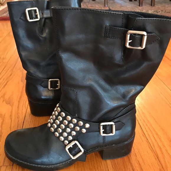 black leather boots with silver studs